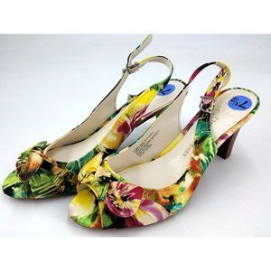 Etienne Aigner E-Darla Floral‎ Slingback, Peep-toe Size 7.5 with 3in. Heels